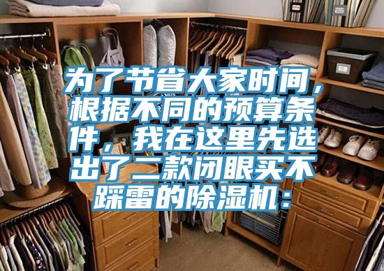 為了節(jié)省大家時(shí)間，根據(jù)不同的預(yù)算條件，我在這里先選出了二款閉眼買不踩雷的除濕機(jī)：